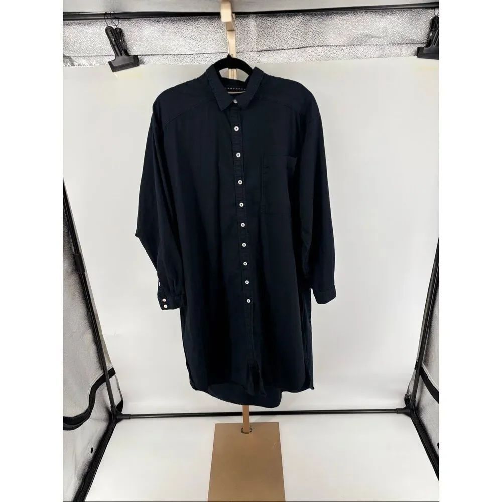 Maeve Anthropologie Soren Shirt Dress Long Sleeve XL Black
